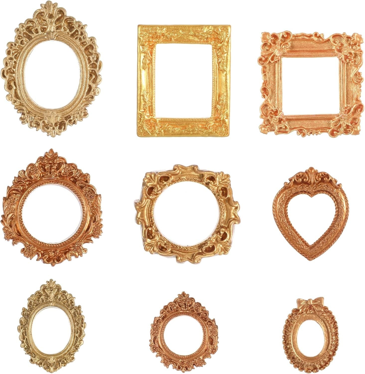 9PCS Mini Gold Frames, Small Gold Picture Frames, Oval Rectangle Antique Resin gallery