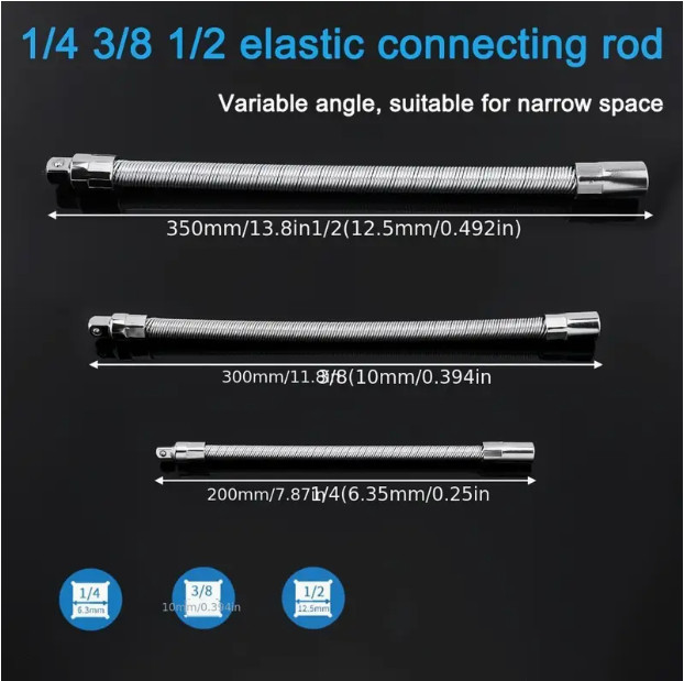 Bendable Impact Socket Extension, 1/4, 3/8, 1/2, for Home or Auto Repair gallery