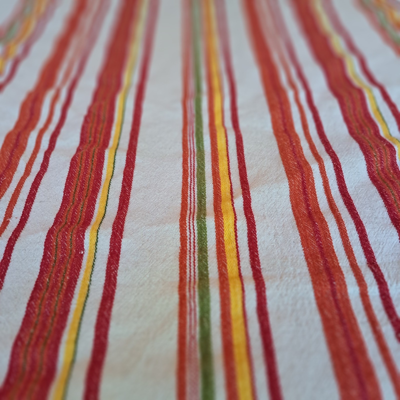 Max Studio Tablecloth Stripe White Red Orange Yellow Green 50"x75" Cotton& Flax gallery