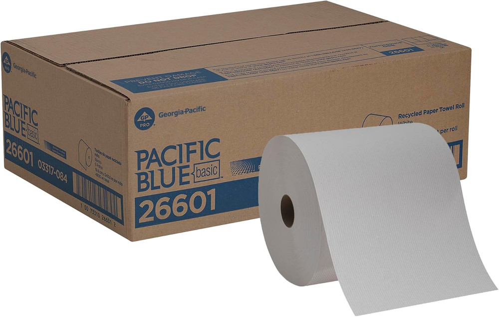 Georgia-Pacific Blue Basic Recycled Paper Towel Rolls by PRO, White, 26601, 800