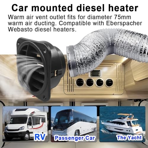 360 Degrees 75mm Rotatable Warm Air Vent Outlet Car Heater Duct Hose 75mm 1PCS gallery