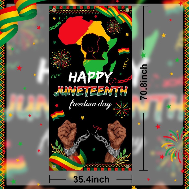 Juneteenth Decorations Happy Juneteenth Door Cover June 19th Freedom Day Banner gallery
