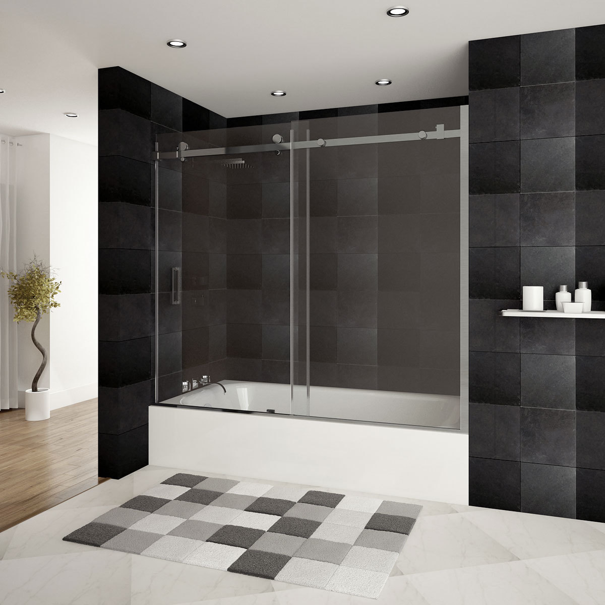 56-60"Wx62"H Semi-Frameless Sliding Bathtub Door ULTRA-B Brushed Nickel LessCare gallery
