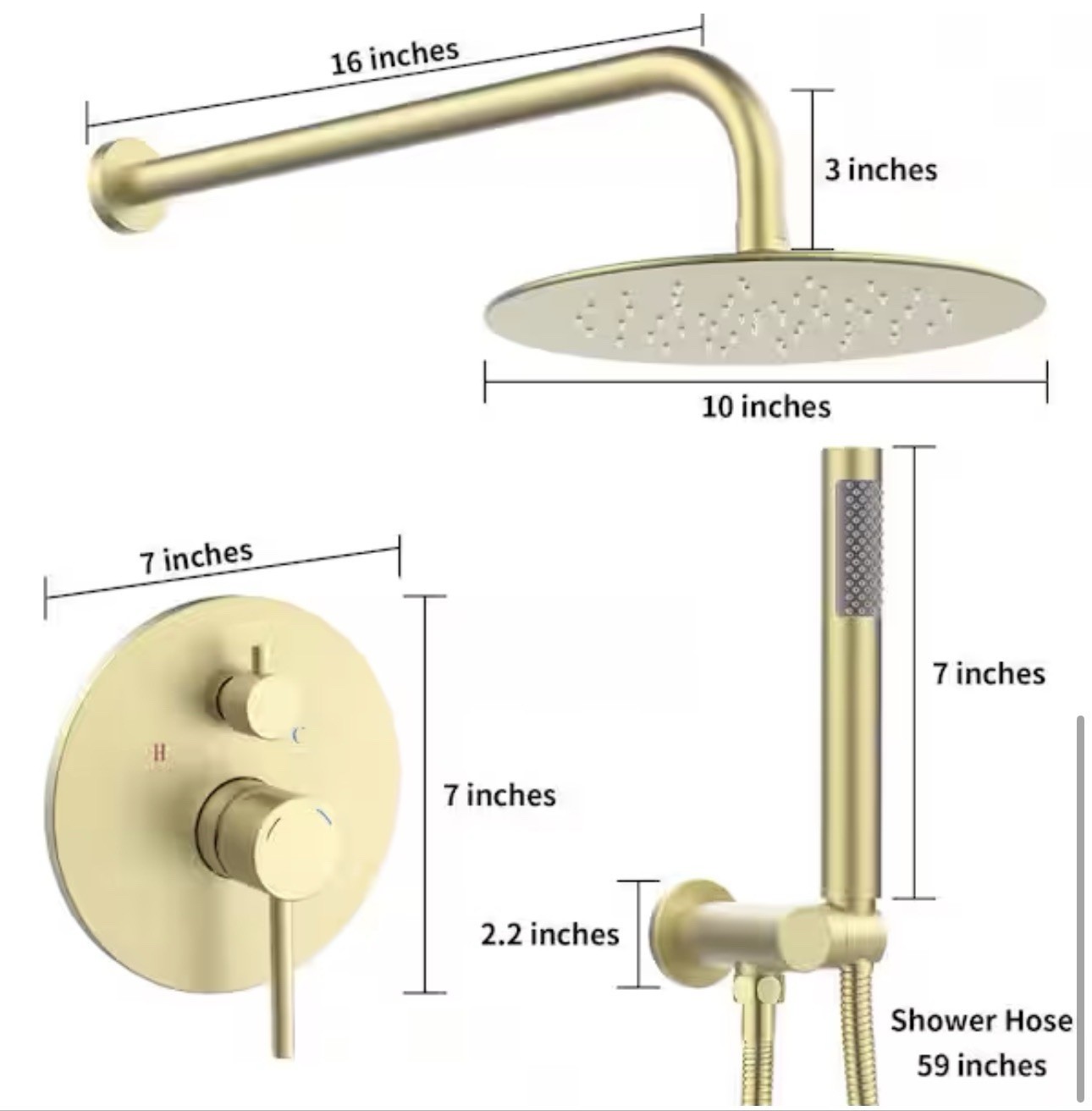 Luxury Brushed Gold Rain Shower System with Mixer Faucet & Valve Included gallery
