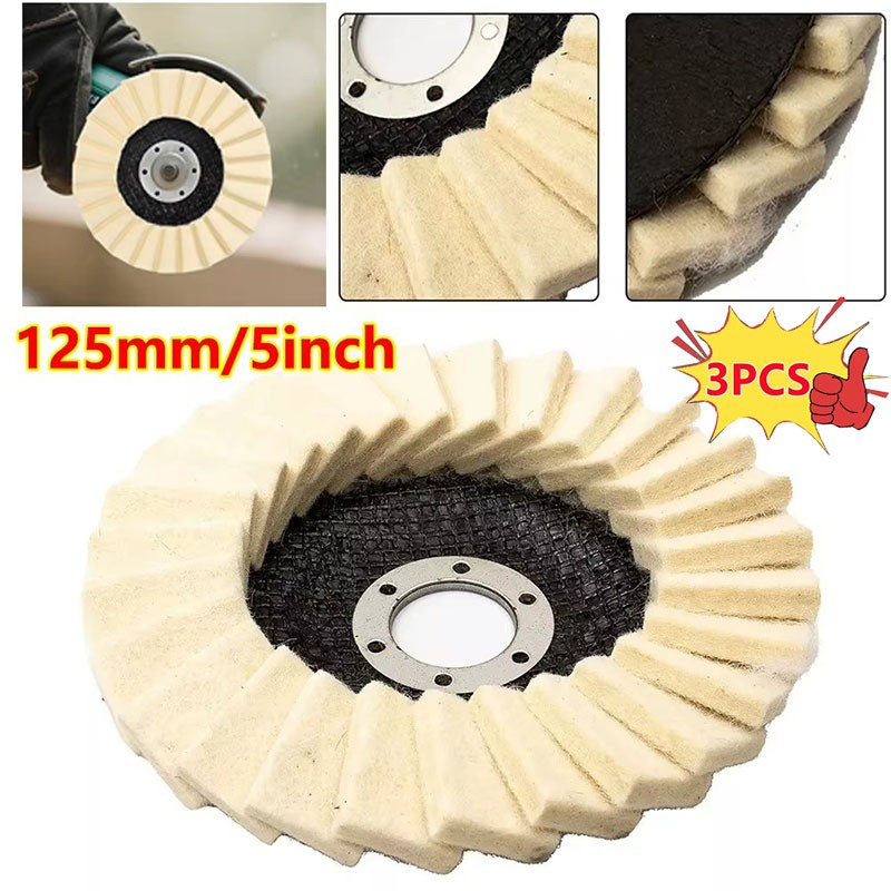 3pcs 5" Wool Polishing Wheels Buffer Pads Flap Felt Polishing Finishing Disc US gallery