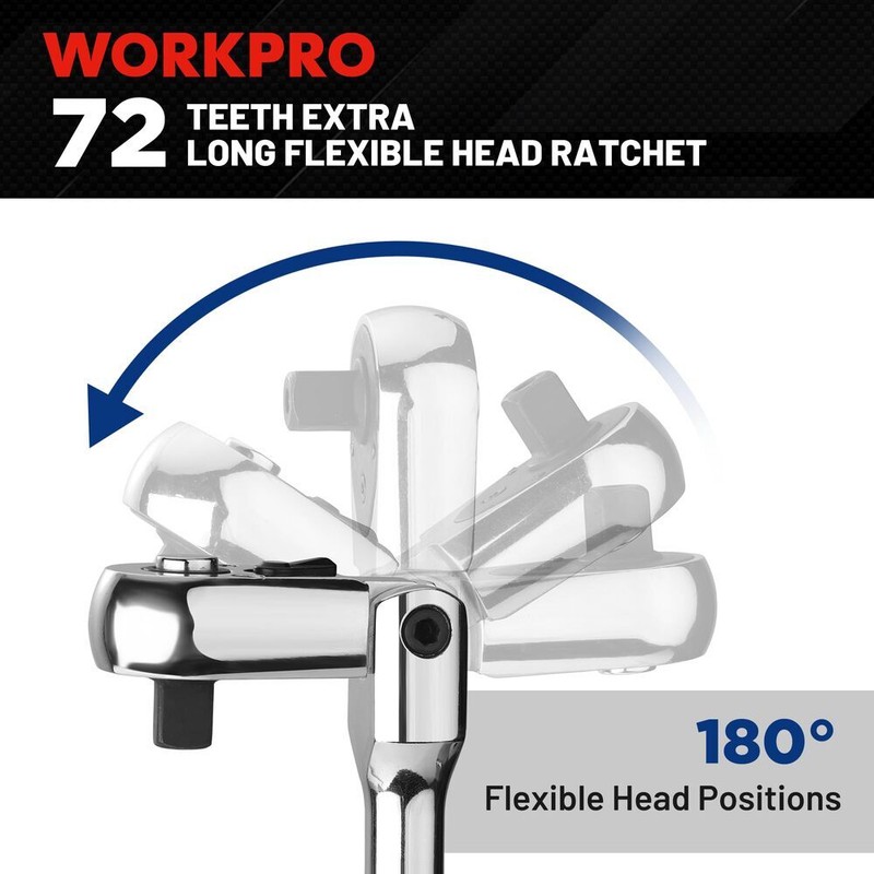WORKPRO 12" Extra Long Flex Head Ratchet Handle 1/4" Dr Quick Release Reversible gallery