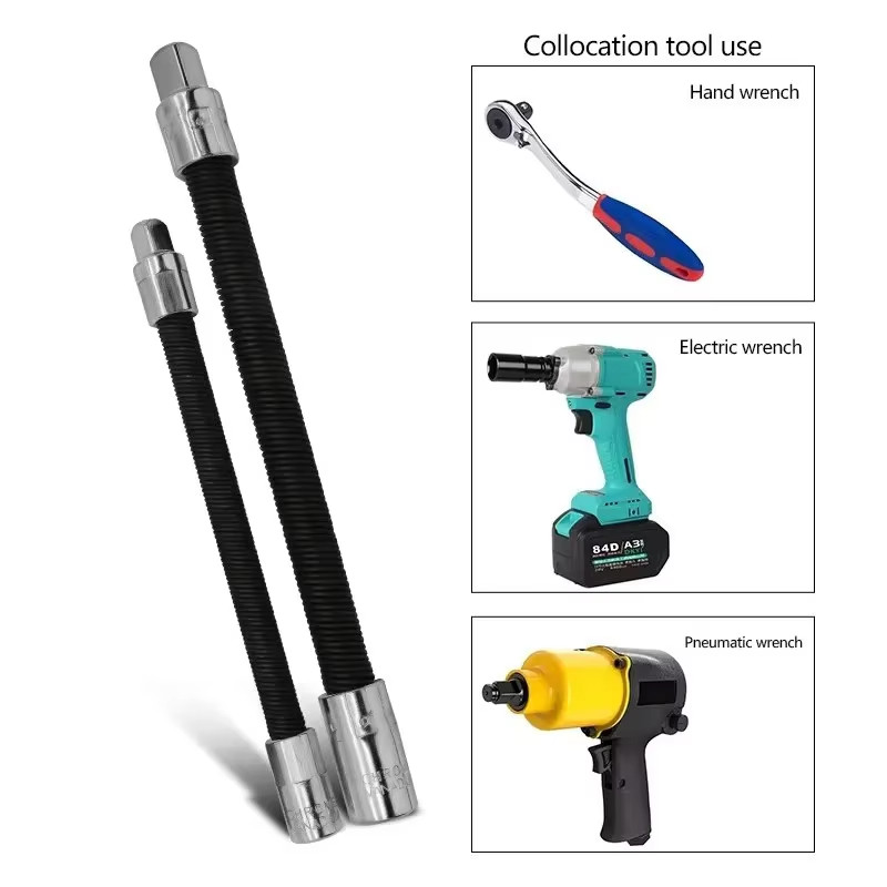 3-Piece Flexible Socket Extension Bar Set 1/2" 1/4" 3/8" Shaft Drive 10" 8" 6" gallery