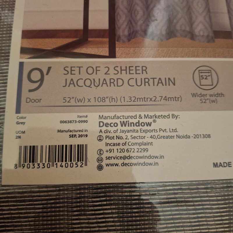 Deco Window Sheer Jacquard Curtain Panels 2-Piece 52" x 108" Gray 0063873-0990 gallery