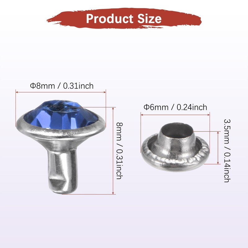 Clear Rhinestone Rivets [100pcs] - Crystal Rivets - [Light Blue - 0.31 IN] gallery