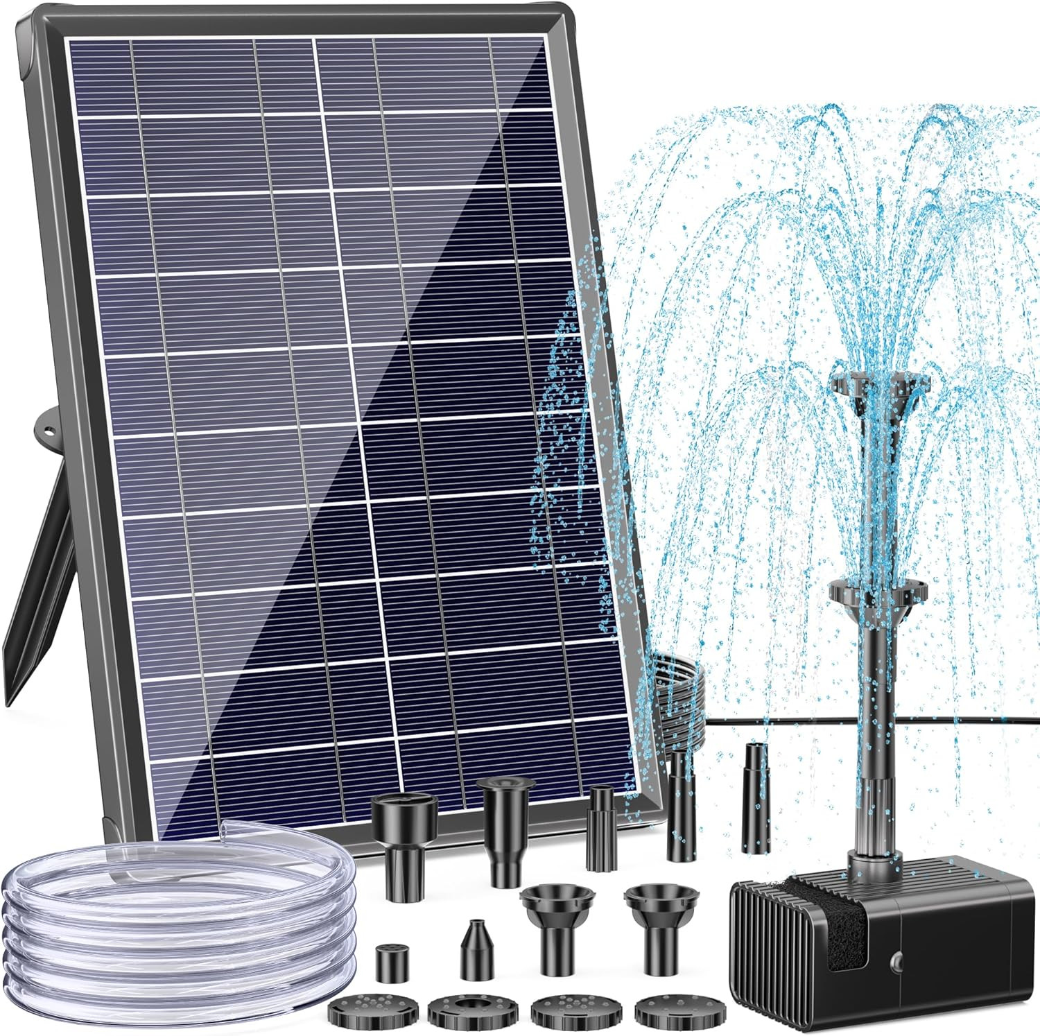 8W Solar Fountain Pump with Pond Filter Solar Pond Filter Kit with 5 Nozzles & gallery