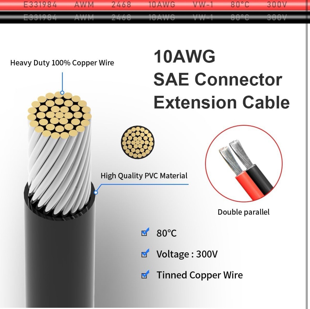 8 Pack 10AWG SAE Connector Extension Cable Quick Connector Disconnect Plug SAE gallery