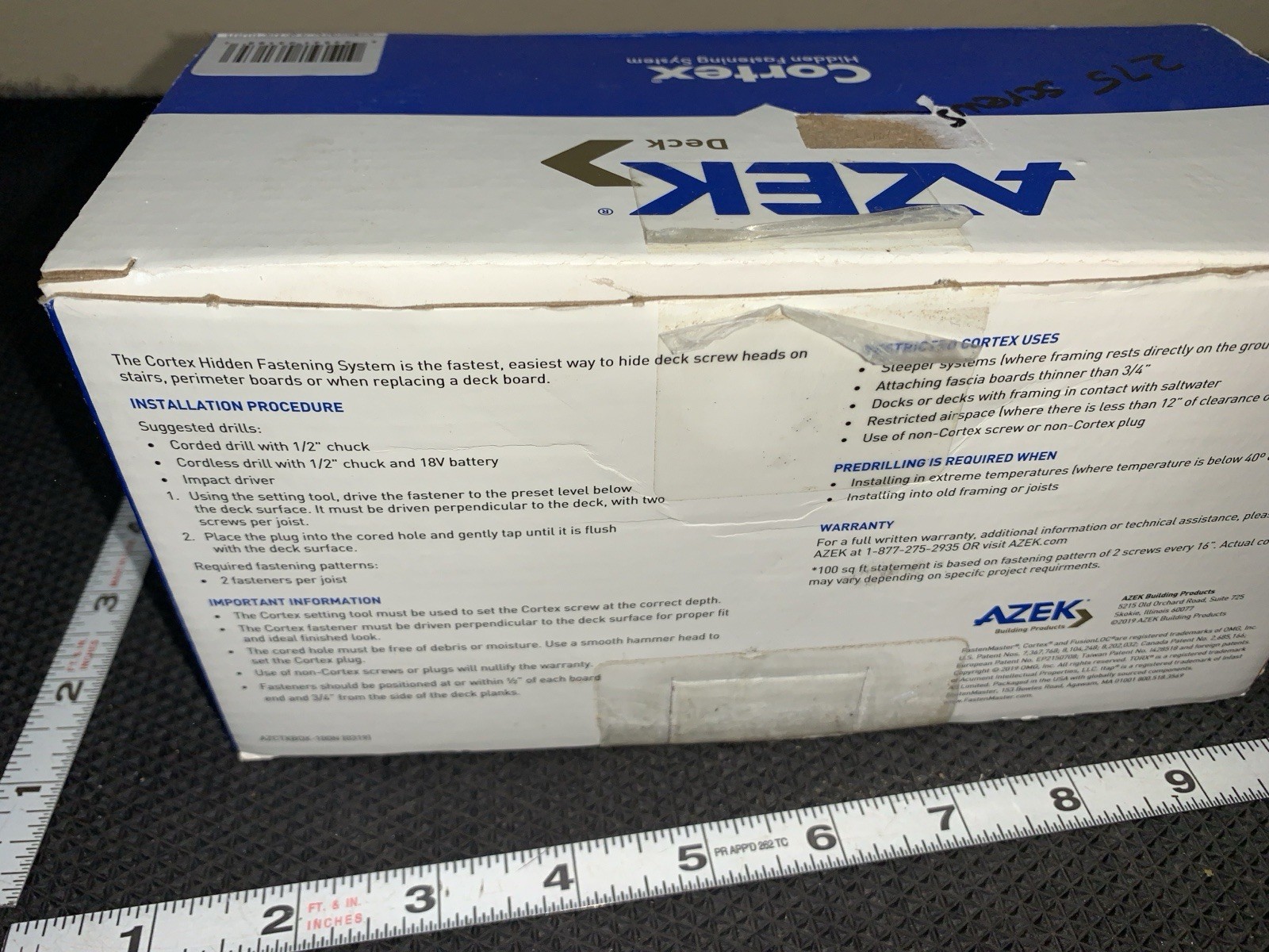 275 deck screws Azek cortex Hidden CTX100SFSG Torx drive Fusionloc slate gray gallery
