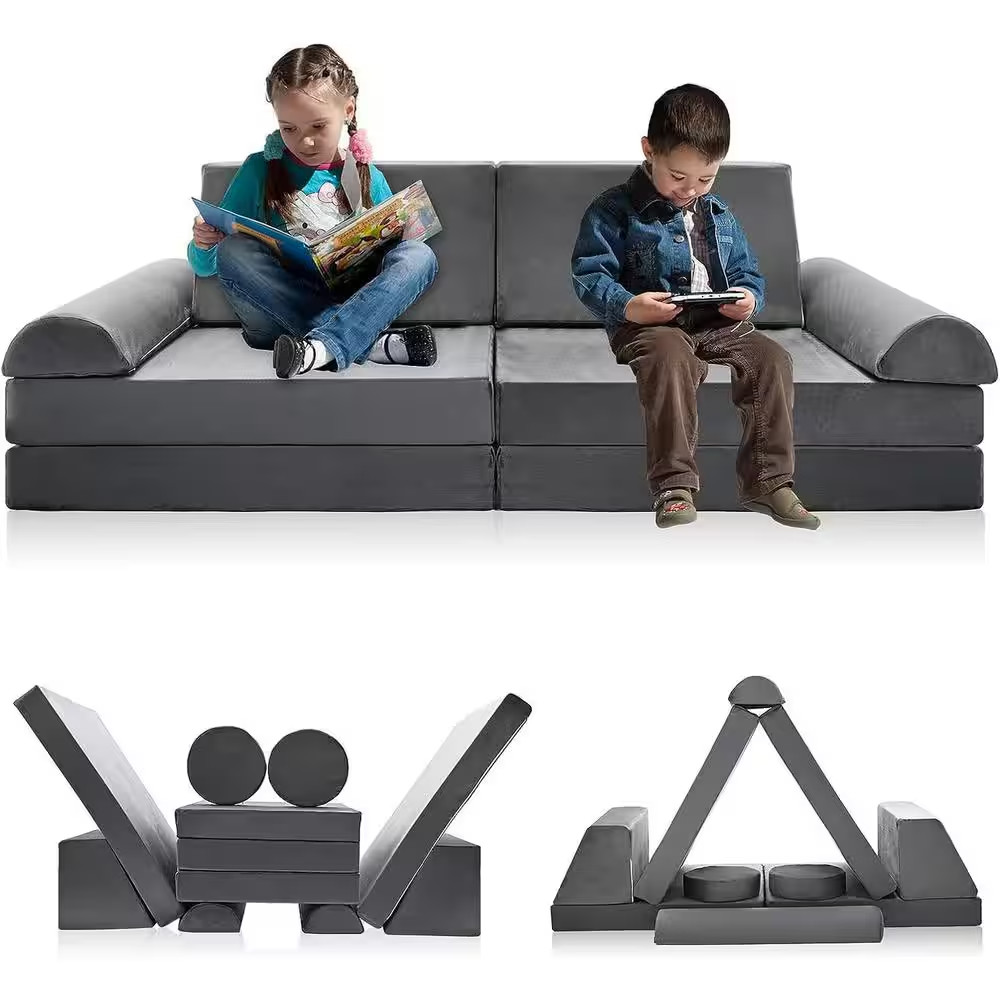 10-Piece Kids Couch Sofa Modular Toddler Couch for Playroom 63 In. L Fold Out Co gallery