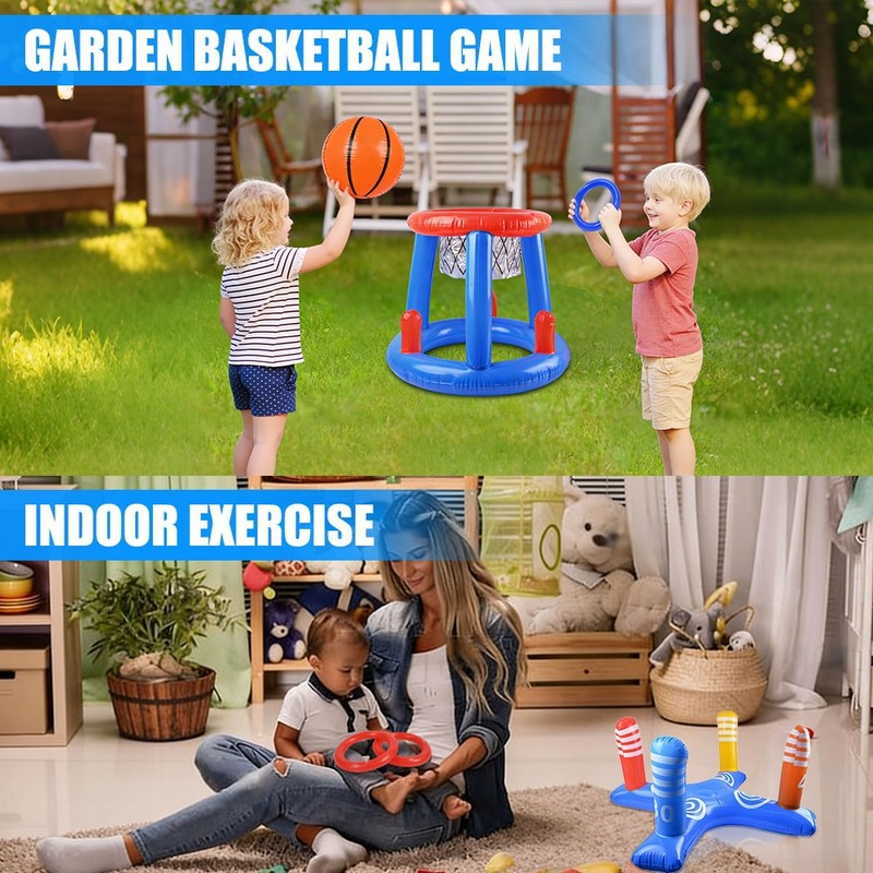 Inflatable Pool Toys Games Floating Basketball Hoop Ring Toss Game Set fr Summer gallery