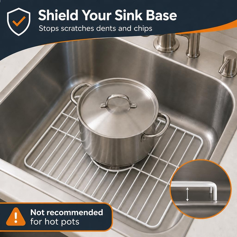 Sink Protectors for Kitchen Sink, Protective Metal Grid, 16X12.3X1 Inches, White gallery