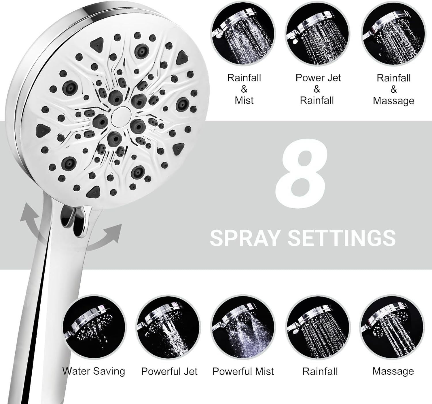 8 Spray Settings High Pressure RV Shower Head, Stainless Steel 59-inch Hose gallery