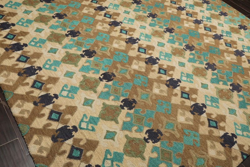 Multi Sizes Handmade 100% Wool Modern Loop & Cut Pile Area Rug Beige Turquoise gallery