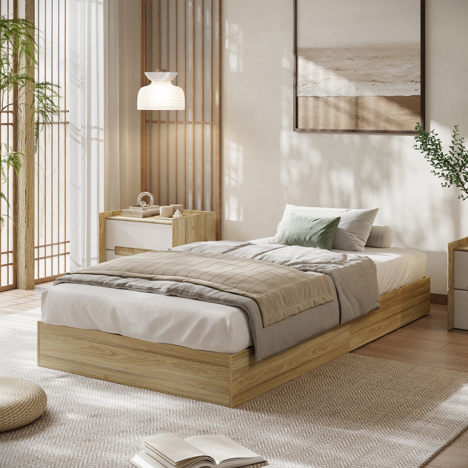 Floor Standing Wood Platform Bed Slat Support Easy Assembly Minimalist Design gallery