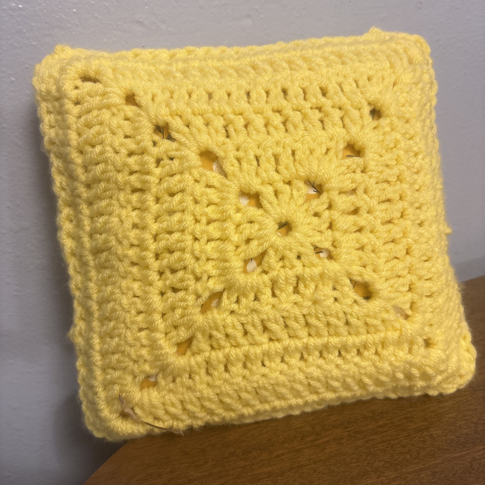 Crocheted Granny Square Farmhouse Core Throw Pillow 9”x9” Sunflower gallery