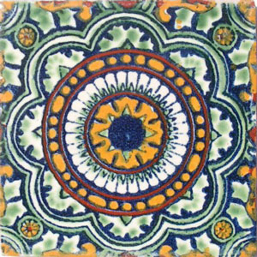 #C035) Mexican Tile sample Ceramic Handmade 4x4 inch, GET MANY AS YOU NEED !! gallery