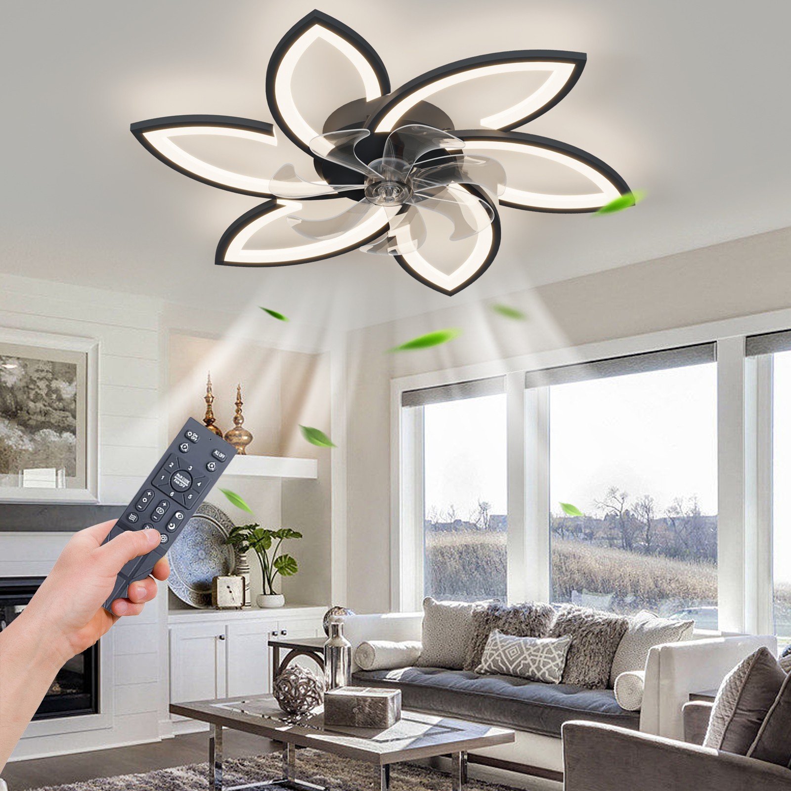 31'' Modern Ceiling Fan with LED Light Flower Flush Mount Remote APP Control Kit gallery