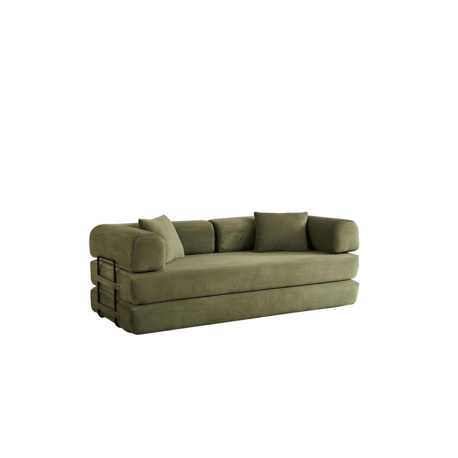 High-Density Sponge Sofa Bed with Foldable Corduroy Mattress in Green - Lounge gallery