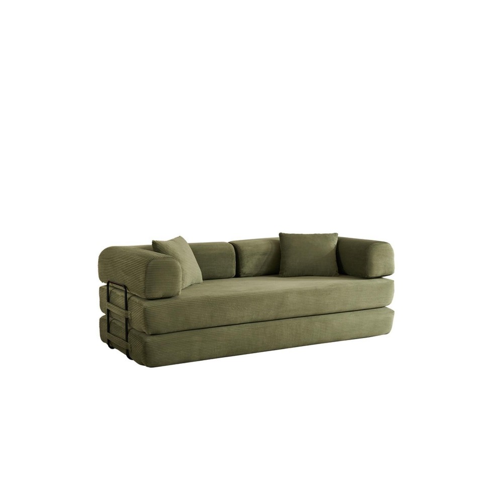 High-Density Sponge Sofa Bed with Foldable Corduroy Mattress in Green - Lounge