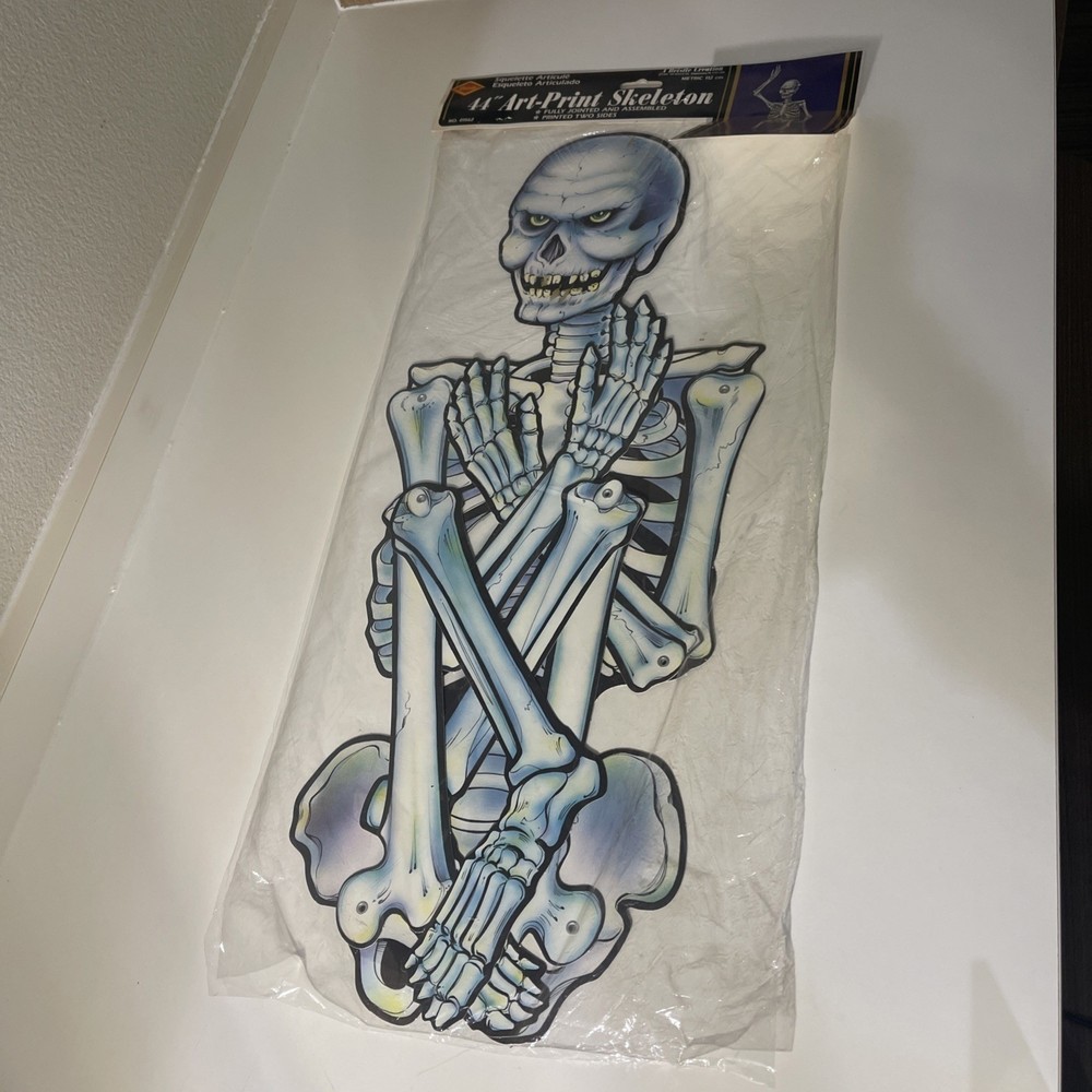 Beistle Jointed Skeleton Halloween Cardboard VTG Die Cut Art print 44" New 1984
