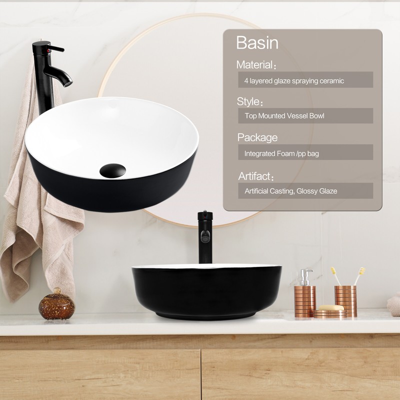 Complete Bathroom Vessel Sink Combo: Ceramic Basin, Faucet & Pop-Up Drain gallery