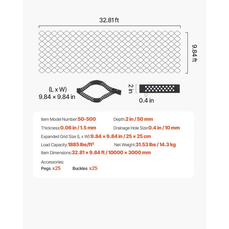 Ground Grid 2-Inch Depth Geocell Grid 32.81x9.84 FT / 10000x3000 mm for Gravel gallery