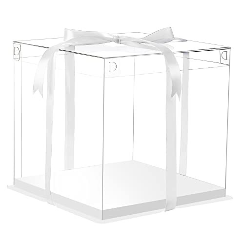 6Pcs Tall Cake Boxes Clear cake Box with Ribbon, white-12x12x10inch-6Pcs gallery