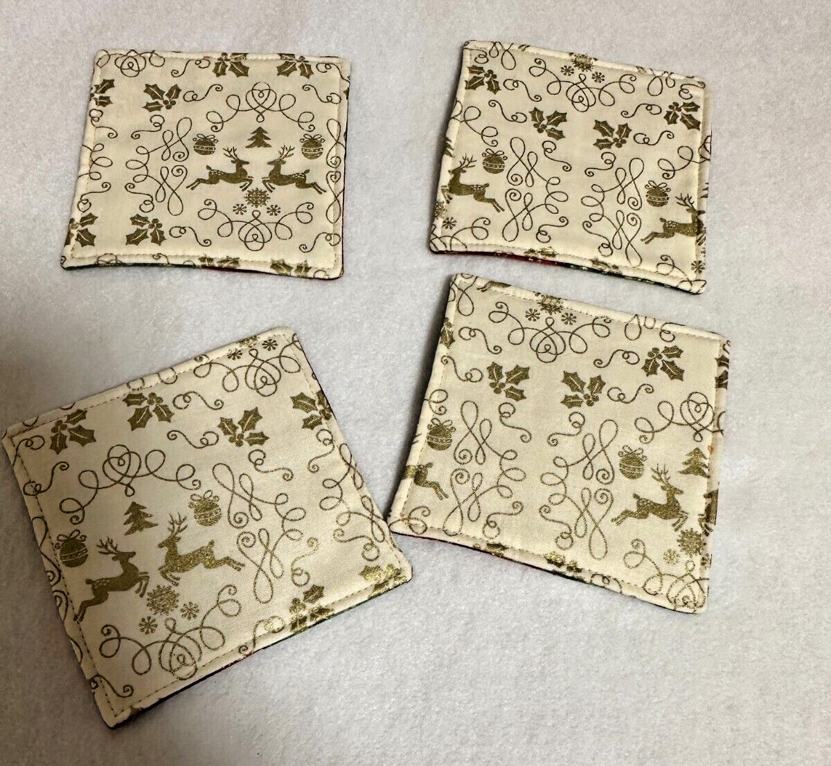 Handmade Christmas Holiday Reversible Quilted Coasters set of 4 gallery