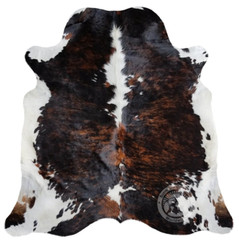 Real Cowhide Rug Brindle White Backbone Tricolor – Size 6 x 6-7’