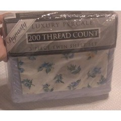 Dynasty Luxury Percale 200 Thread Count 3 Piece Twin Sheet Set Blue Floral New
