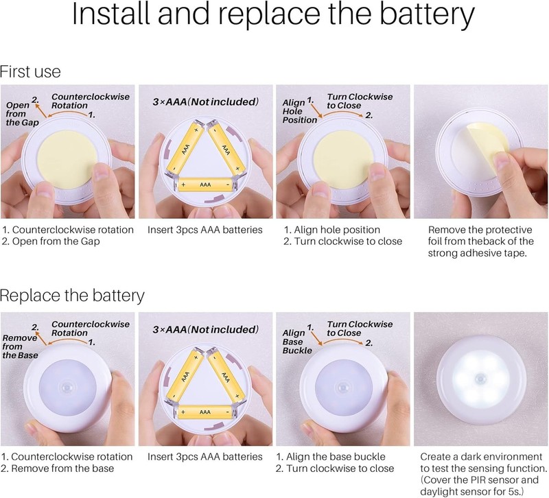 3-Pack 2.8” Motion Sensor LED Puck Lights - Battery Operated & Easy Install gallery