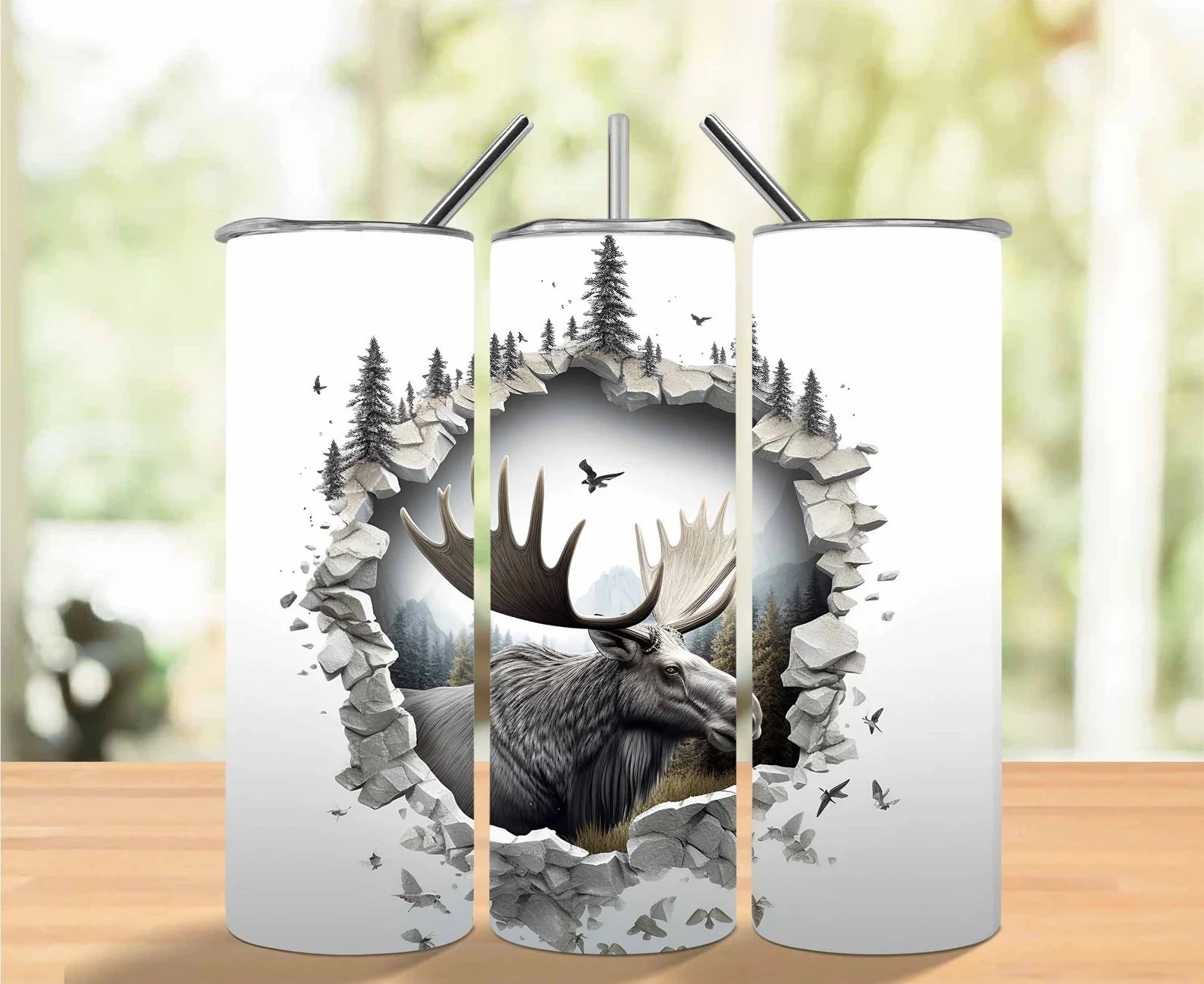 3D Effect Moose Forest 20oz Tumbler Insulated Travel Mug gallery