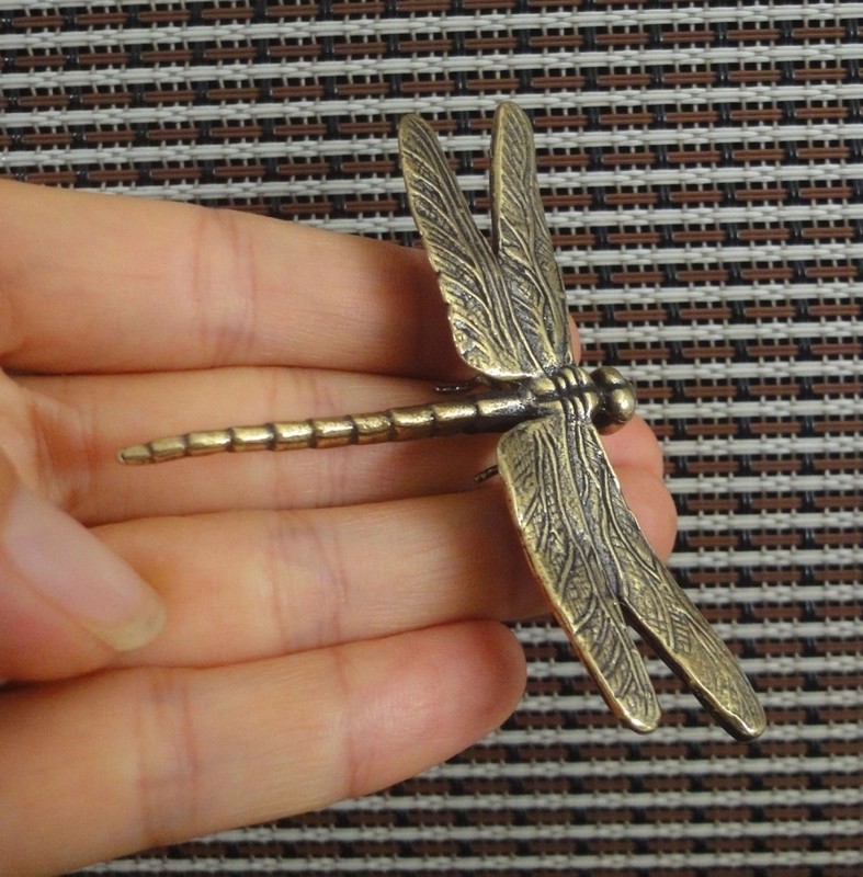 Vintage Style Solid Brass Dragonfly Figurine Statue for Home Decor w/ Gift Box gallery