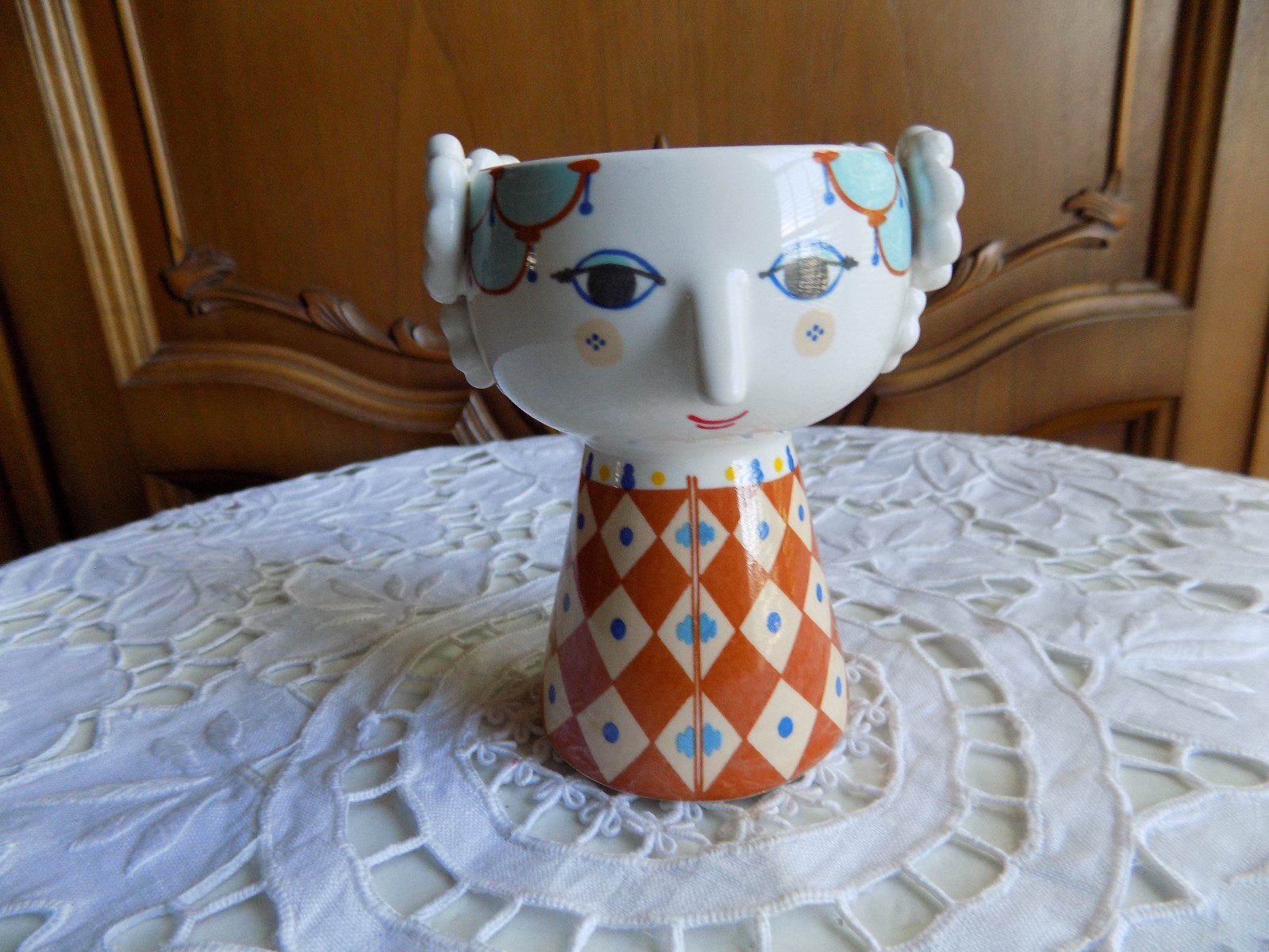 Bjorn Wiinblad Eva Candleholder Blue Red Glazed Porcelain Scandinavian Art gallery