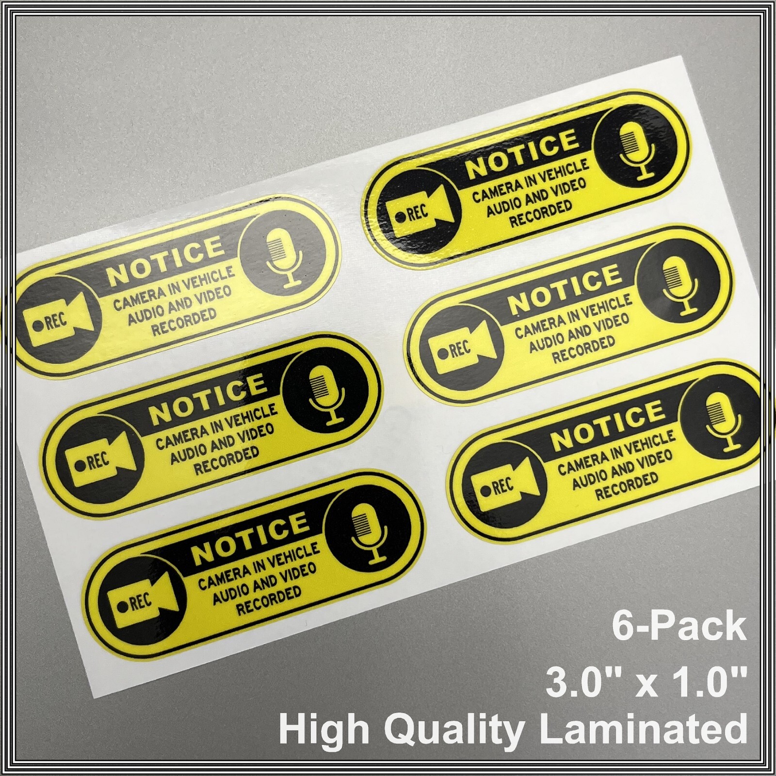 Camera in Car Recording Video 6-Pack Decals Yellow & Black 3.0" x 1.0" for Uber gallery
