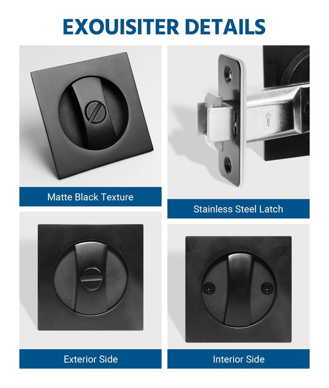 Embedded Folding Pocket Door Lock with Adjustable Latch for 2-3/8" Backset-USA gallery