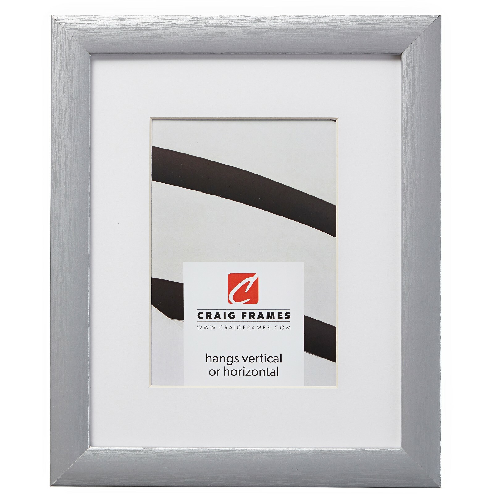 Craig Frames Contemporary 1", Brushed Silver Picture Frame With a Single Mat gallery