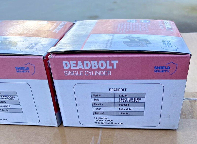 QTY 2- Shield Security Square Rose Single Cylinder Deadbolt Satin Nickel Finish gallery