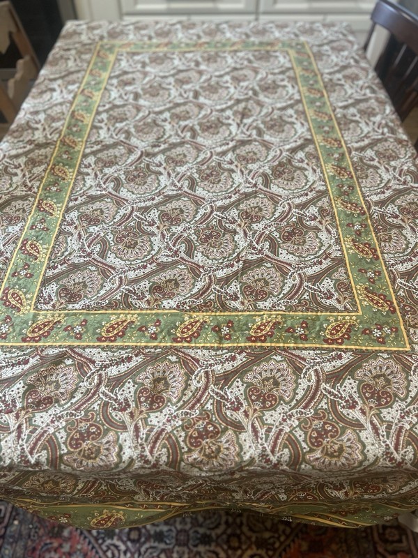 Williams Sonoma Provence Tablecloth Brown Green French Paisley Autumn 70x90 gallery