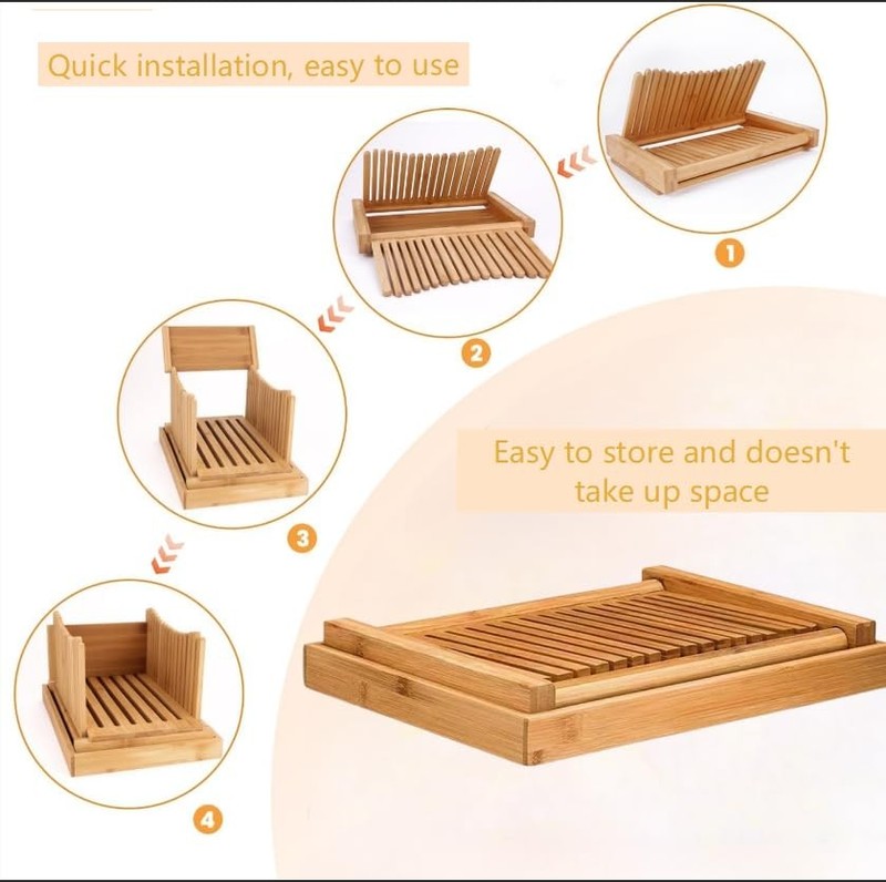 Bamboo Bread Slicer for Homemade Bread, Adjustable with Foldable Slicing Guid... gallery