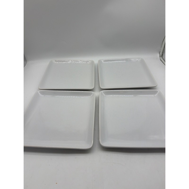 4 Pampered Chef Simple SIMPLE ADDITIONS 10" Square White Dinner Plates gallery