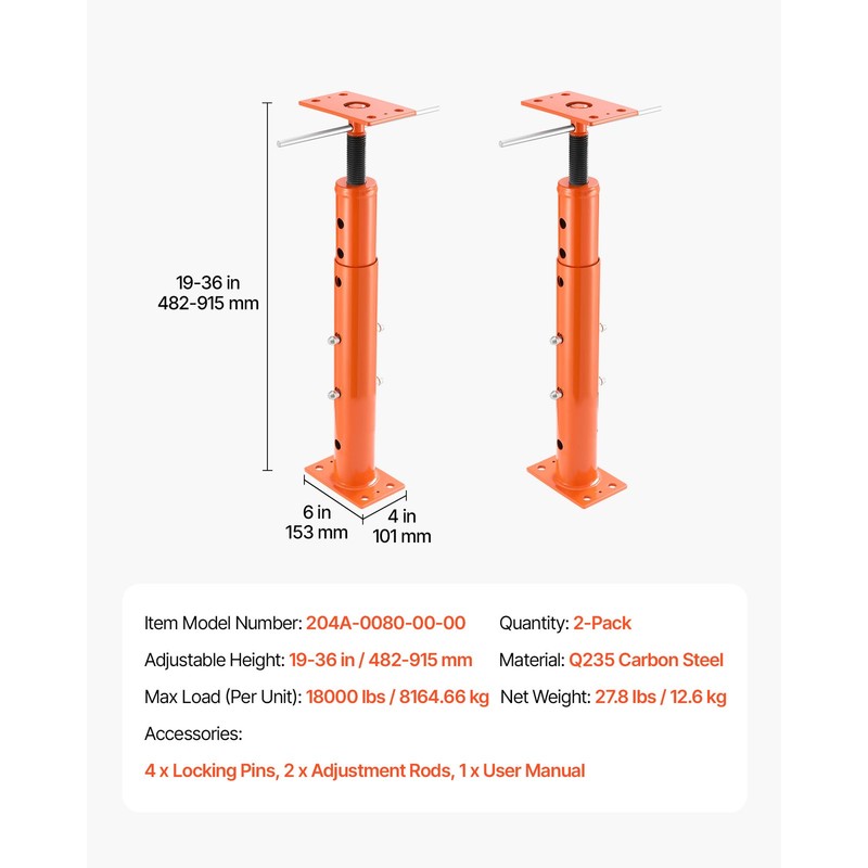 Uimoso Adjustable Floor Jack Posts for Leveling, 2PCS 19-36 Inch gallery