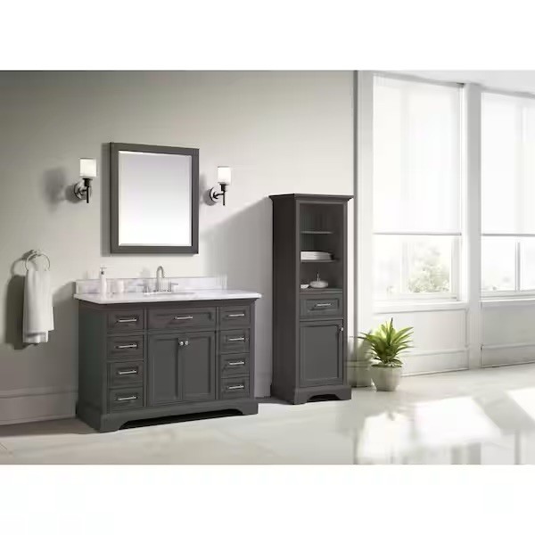 Windlowe 28x32in Wood Framed Wall Bathroom Vanity Mirror, Dark Gray gallery