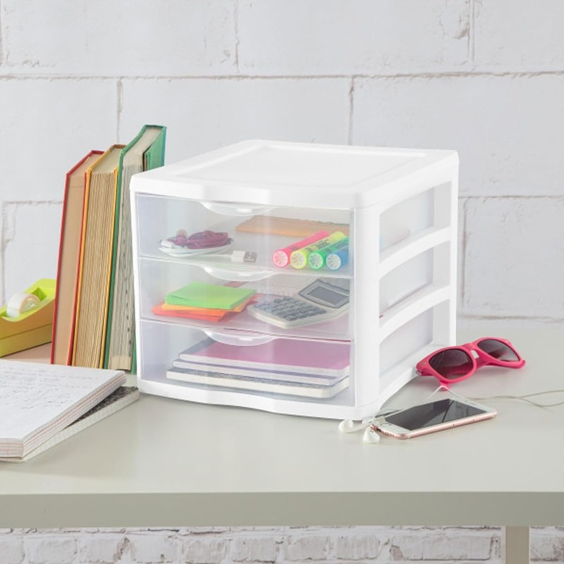 4-Pack 3 Drawer Unit, Stackable Plastic Organizer with Drawers,White Frame-Multi gallery