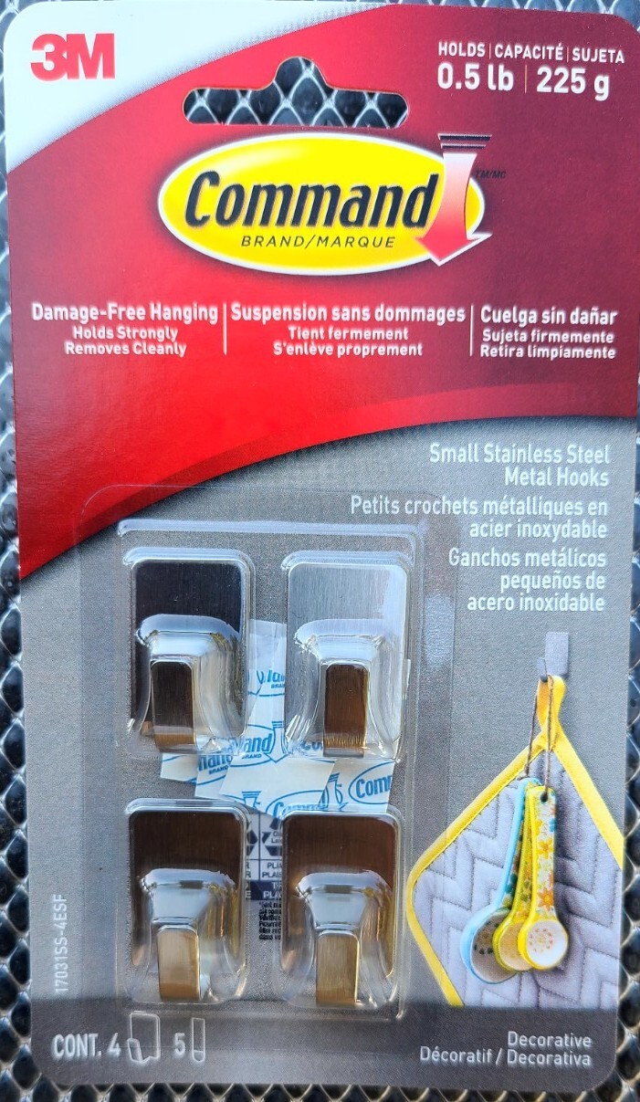 3M Command Damage Free Hanging Small Stainless Steel Metal Hooks 4 Ea Pk gallery