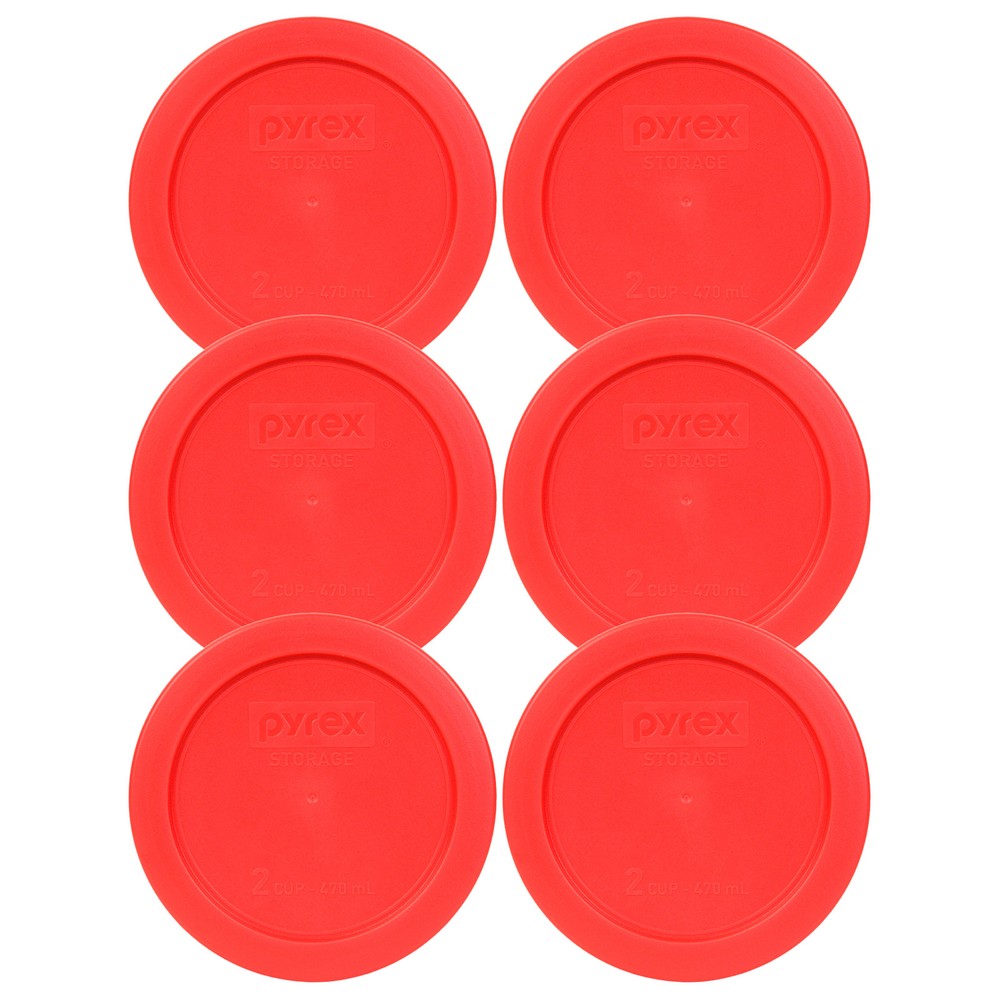 Pyrex 7200-PC 5" Storage Lid Cover 2 Cup Red Round 6 Pack for Glass Bowl New